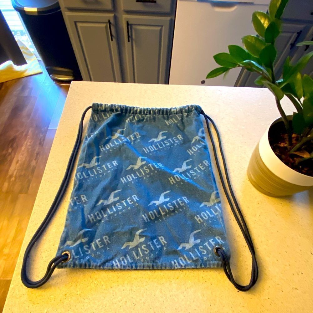Hollister drawstring, denim backpack